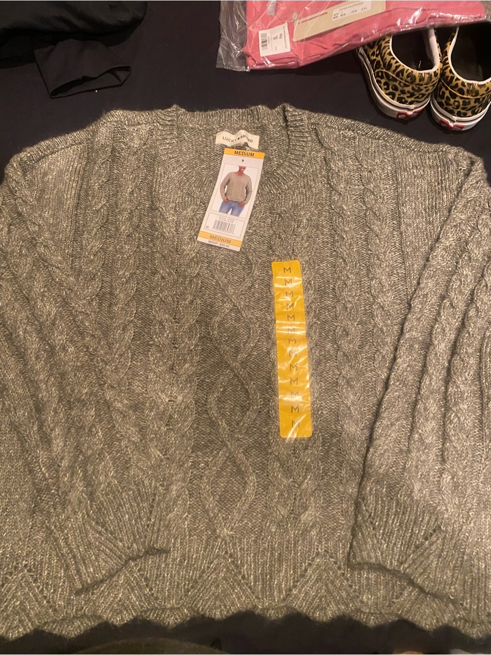 Lucky Brand Heather Gray Cable Scoop Neck Sweater